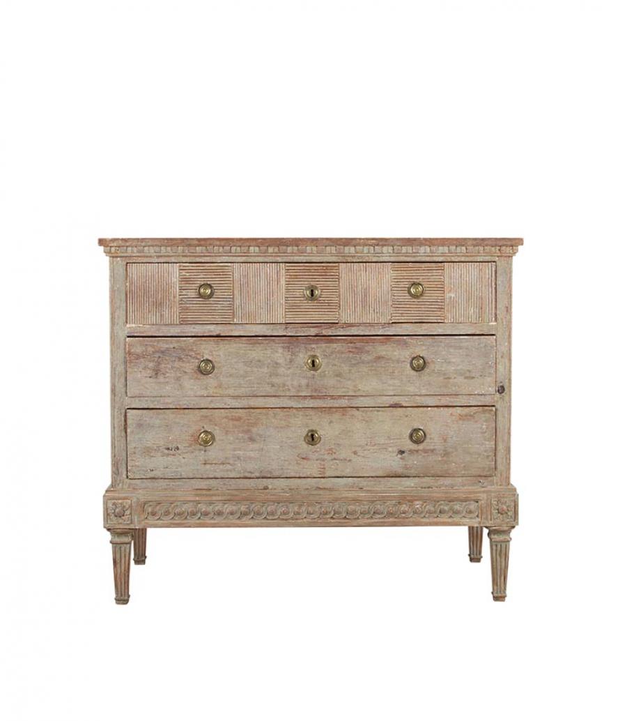 19th Century Gustavian Chest in Original Blue Paint